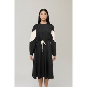 Valentino Silk Blend Twill Cinched Waist Midi Black Dress Size 40 /US Size S NWT